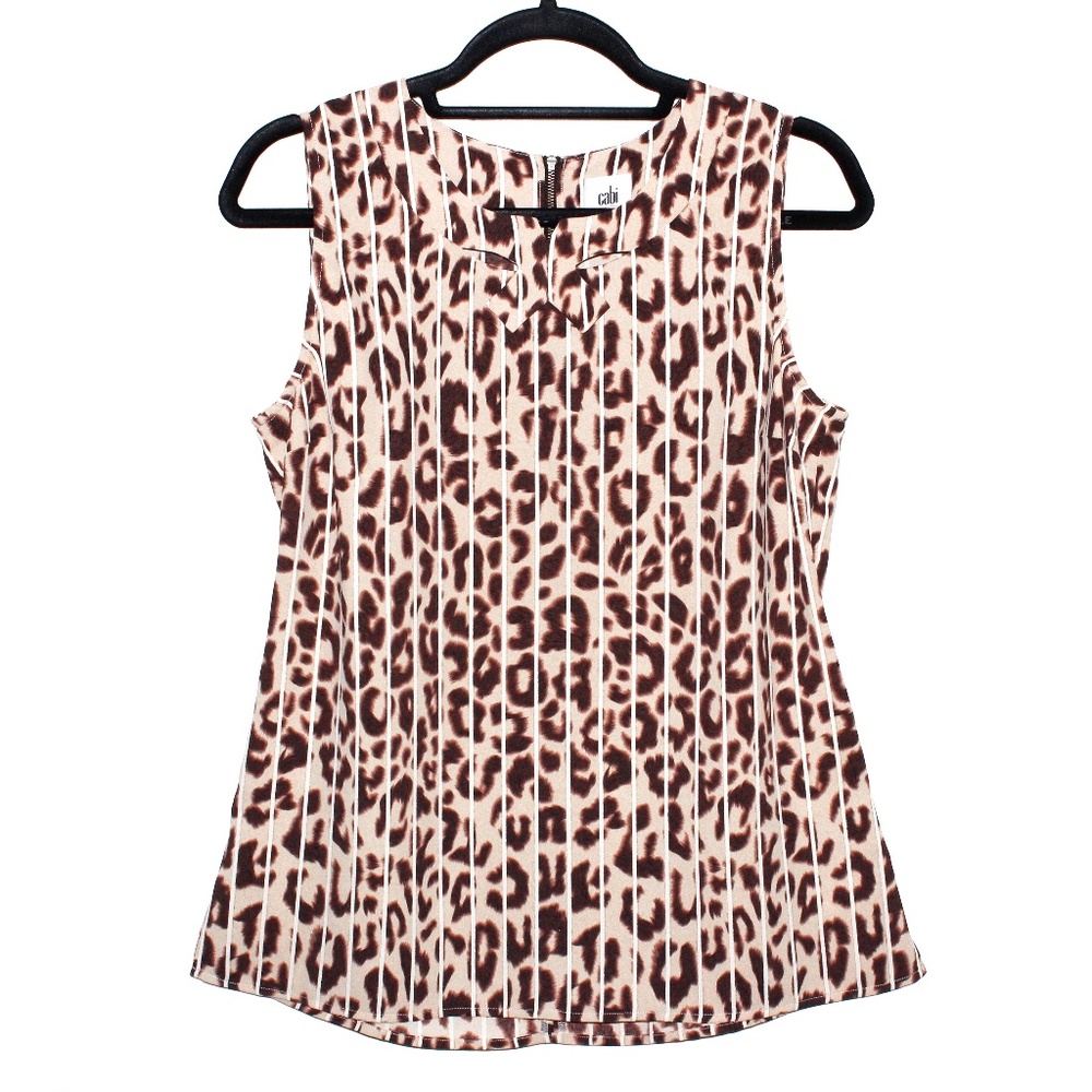 Cabi "Ginger" Leopard Print Keyhole Bow Detail Sleeveless Blouse